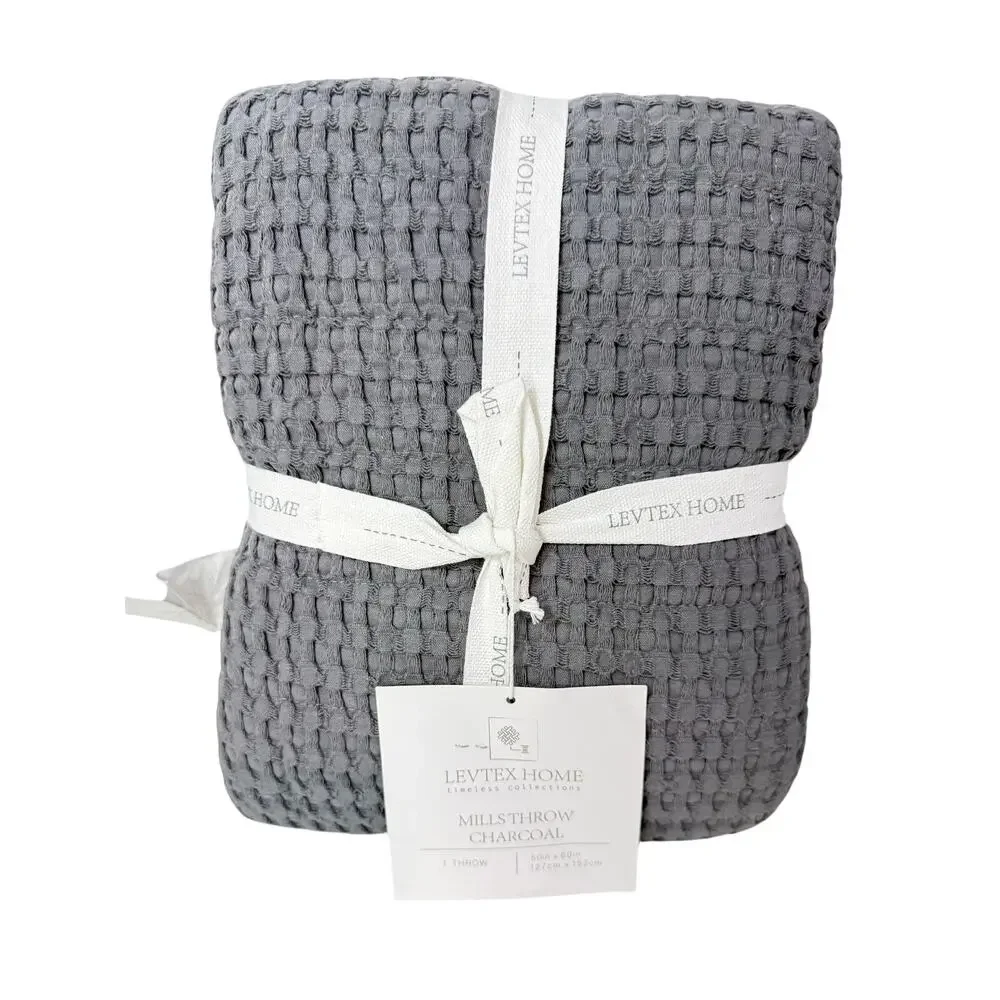 Levtex Home Mills Throw Blanket 50x60 Charcoal Gray Timeless Collection NWT - Picture 1 of 6